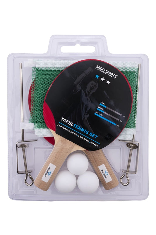 Bordtennisset med nätstolpe och bollar