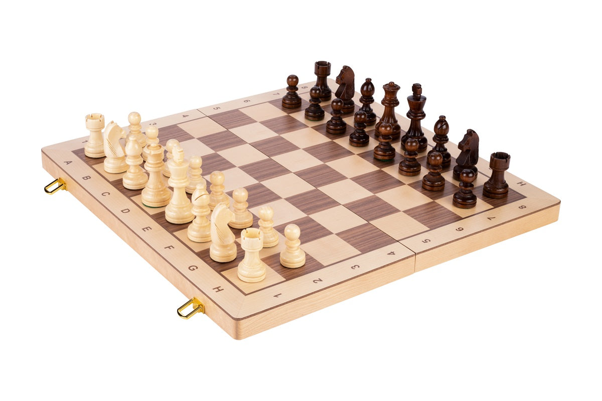 Hopfällbart schackspel i valnöt och lönn