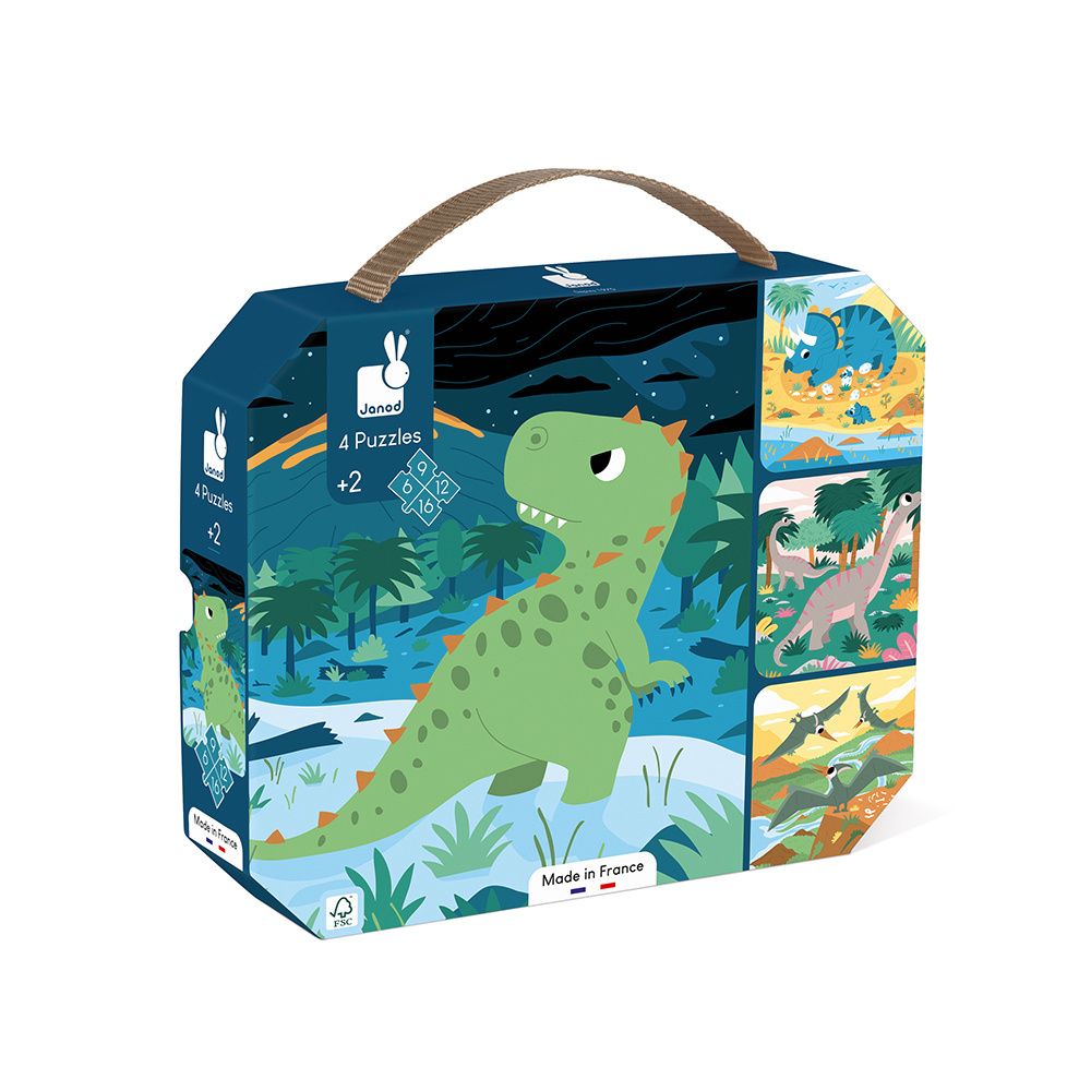 Janod - 4 Progressive Difficulty Dinosaur Puzzles 6-9-12-16 pcs